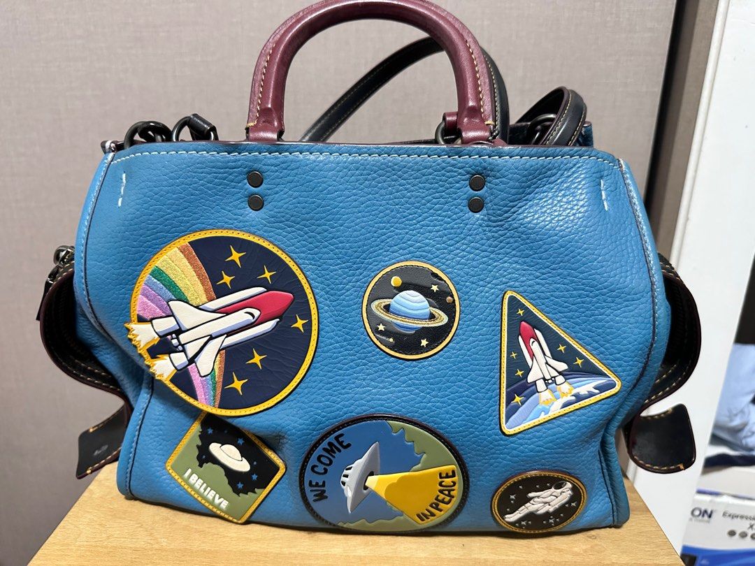 Coach 1941 Rogue 31 Nasa Space Patches in Blue with Suede Lining Satchel Handbag Coach