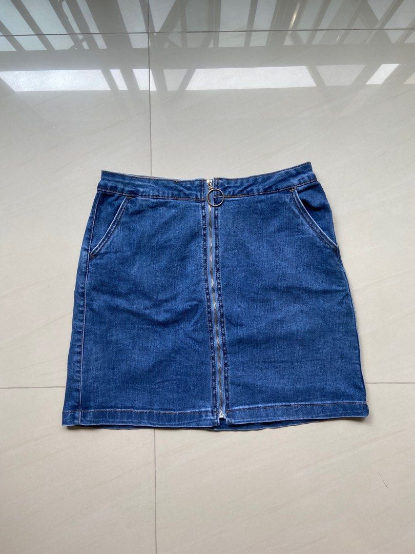 Denim zip front deals skirt