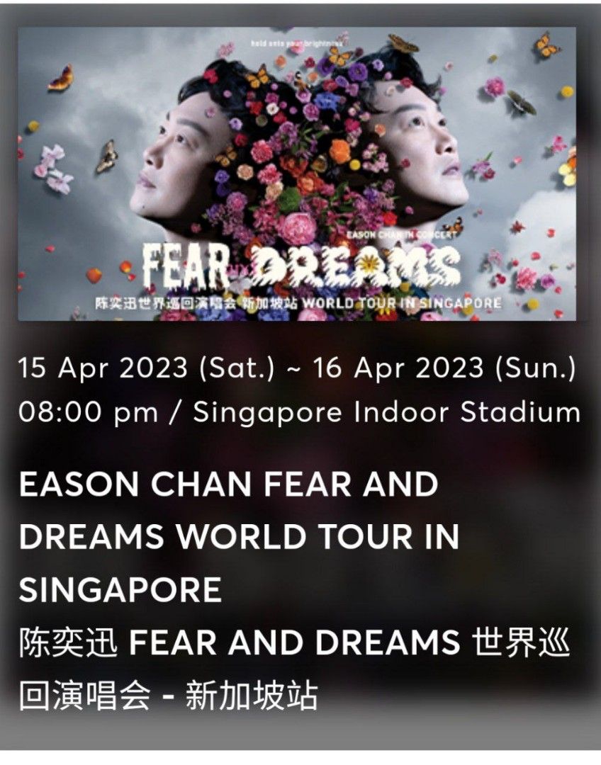 Eason Chan fear and dreams world tour, Tickets & Vouchers, Event