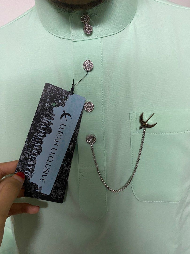Elrah Exclusive Baju Melayu 2023 in Mint Green, Men's Fashion, Muslim