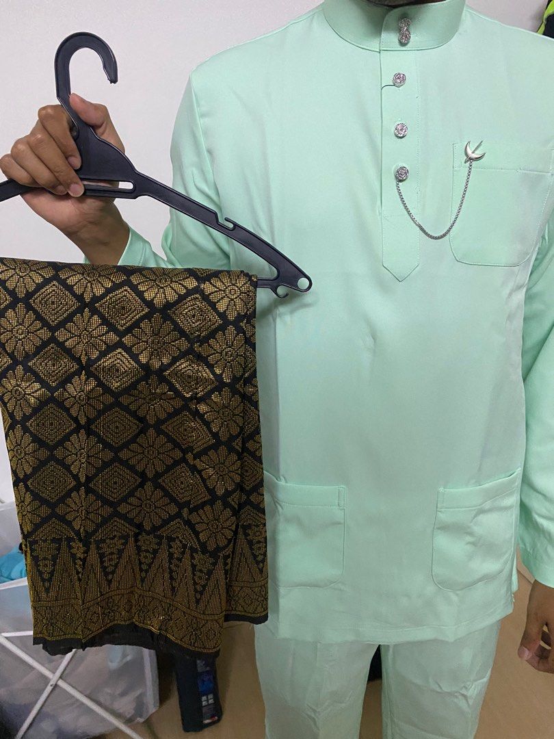 Elrah Exclusive Baju Melayu 2023 in Mint Green, Men's Fashion, Muslim