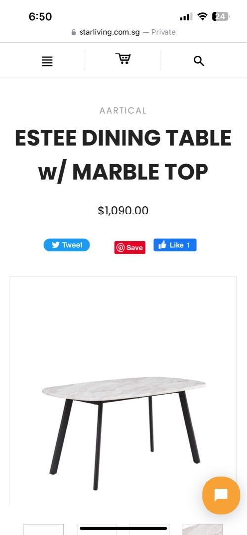 Estee Dining Table with Marble top, Furniture & Home Living, Furniture