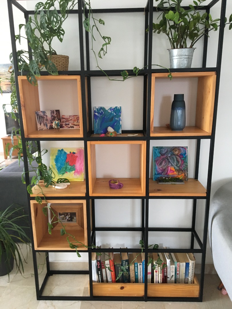 Extra large display shelf/room divider Metal frame with wooden inset