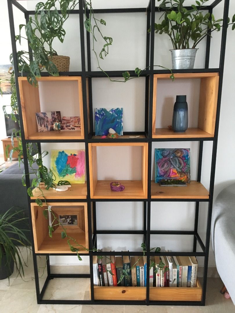 Extra large display shelf/room divider - Metal frame with wooden inset ...