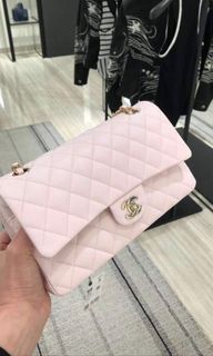 Chanel 22P Hot Pink Classic Double Flap Medium Caviar Light Gold