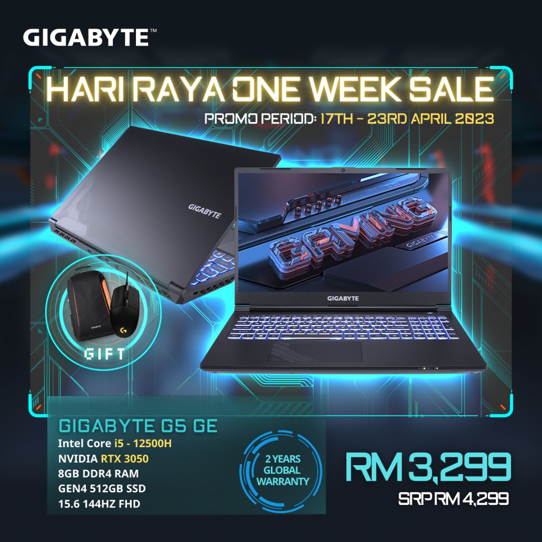 GIGABYTE G5 GE51MY263SH (I512500H/8GB/512GBSSD/RTX 3050 4GB/15.6" FHD