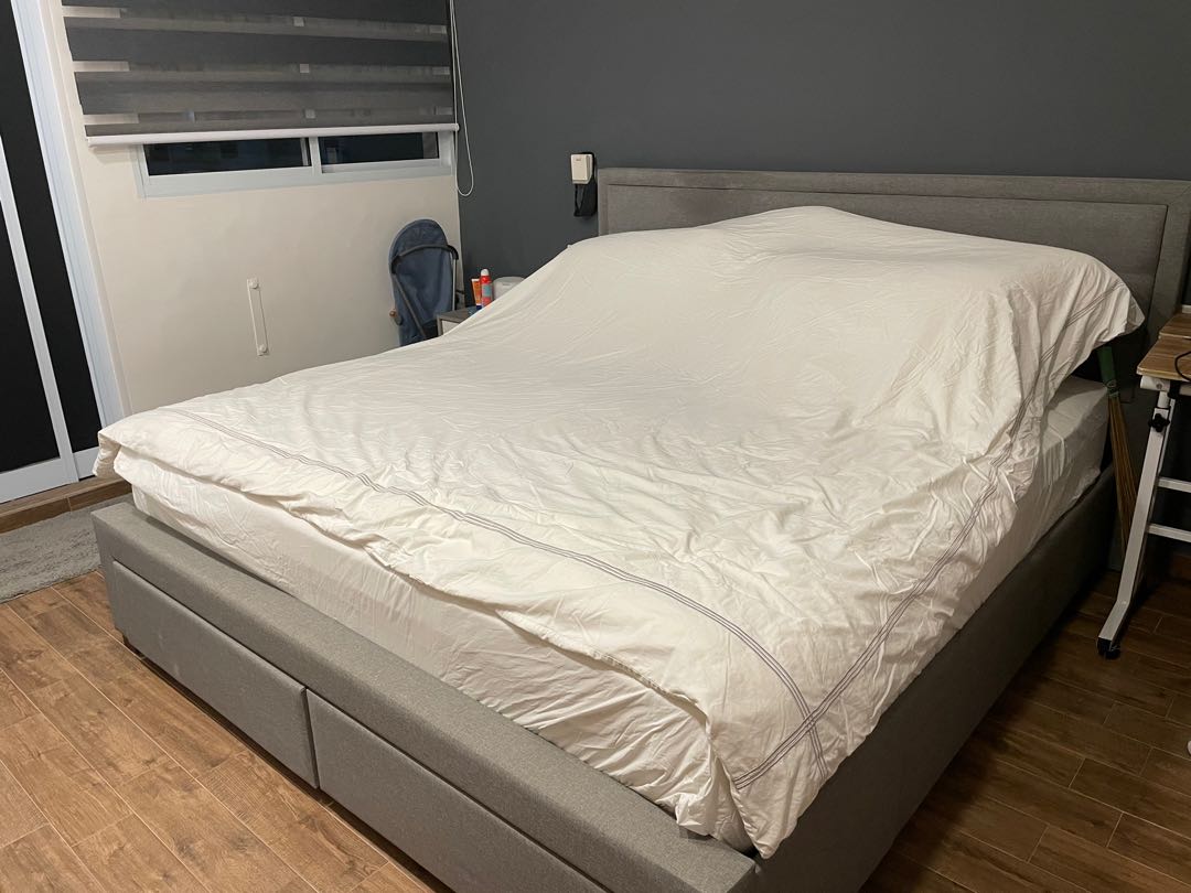 Grey king bed frame with storage, Furniture & Home Living, Furniture