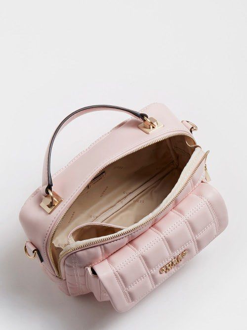 [Guess] Kamina Quilted Crossbody Bag in Baby Pink, Women's Fashion