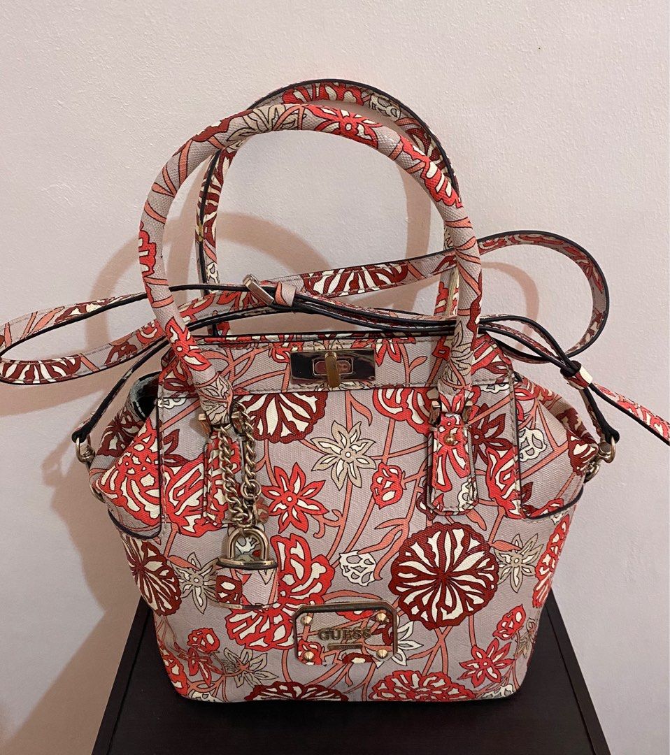 Guess red floral 2 way handbag Women s Fashion Bags Wallets Cross body Bags on Carousell