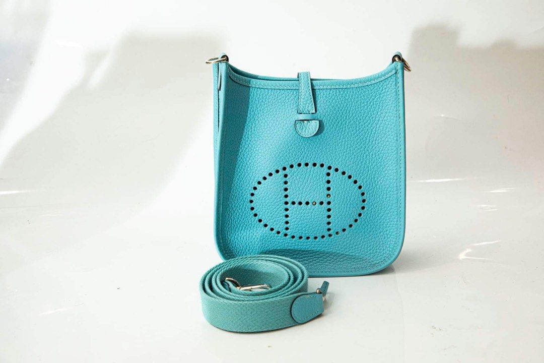 2022 Hermes Mini Evelyne Light Blue Clemence Silver