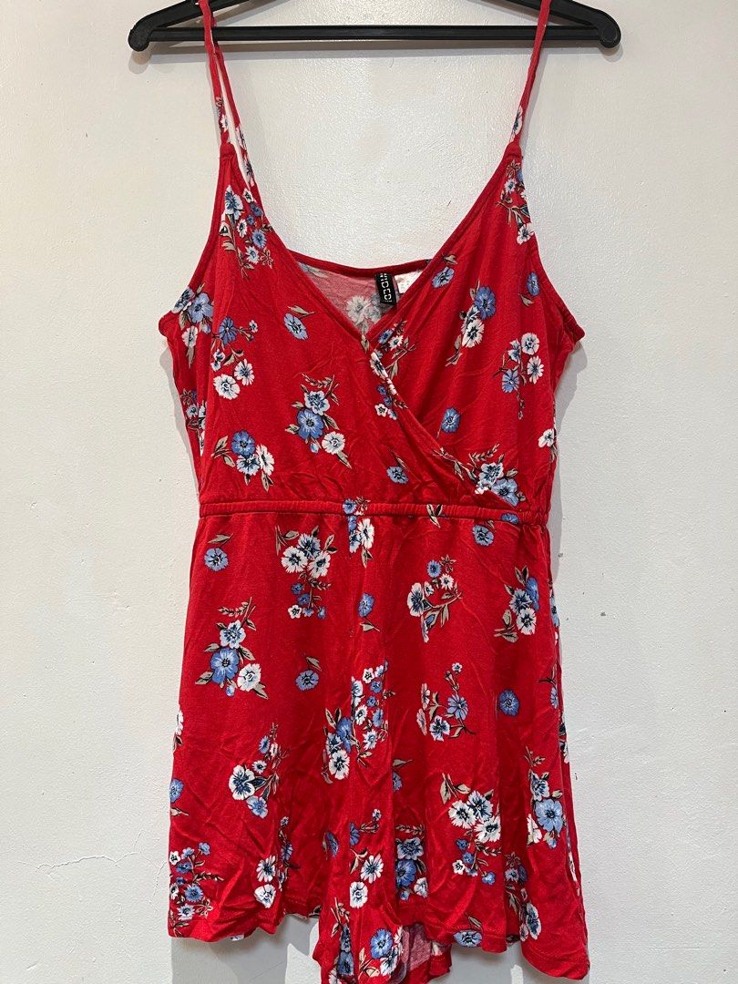 H M red floral romper Women s Fashion Dresses Sets Rompers on Carousell