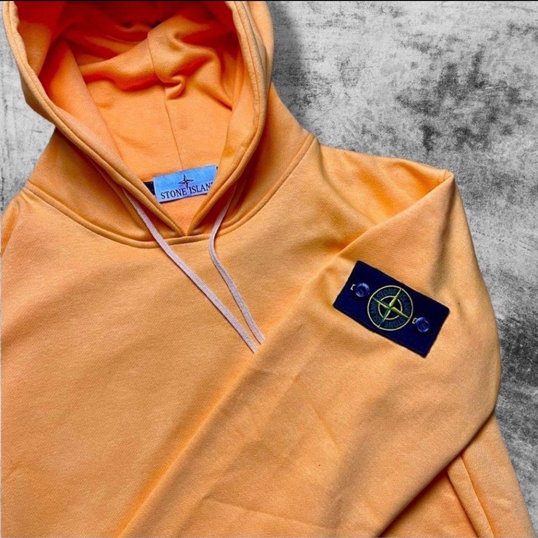Hoodie Stone Island Kuning, Fesyen Pria, Pakaian Baju Luaran di