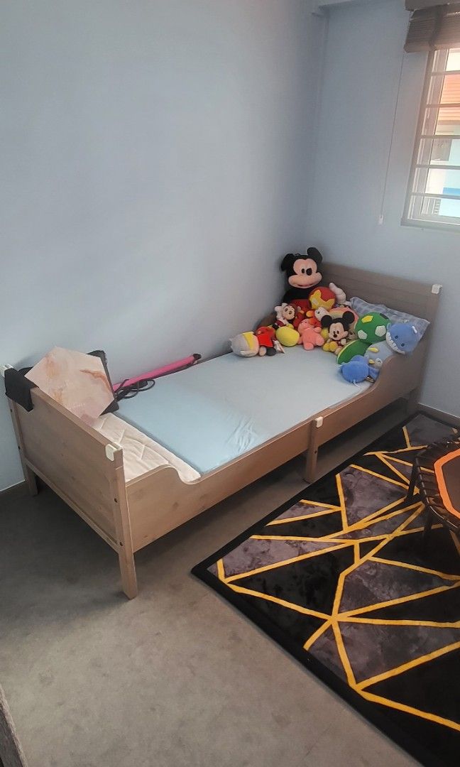 Ikea Kids adjustable bedframe with mattress, Furniture & Home Living, Furniture, Bed Frames