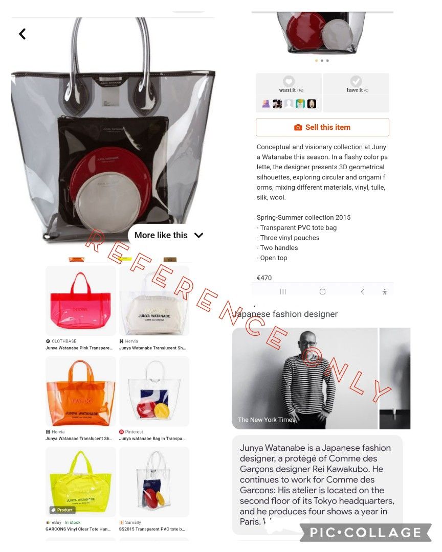 Junya Watanabe Comme Des Garcons SS2015 Transparent Pvc Tote Bag Luxury Bags Wallets on Carousell
