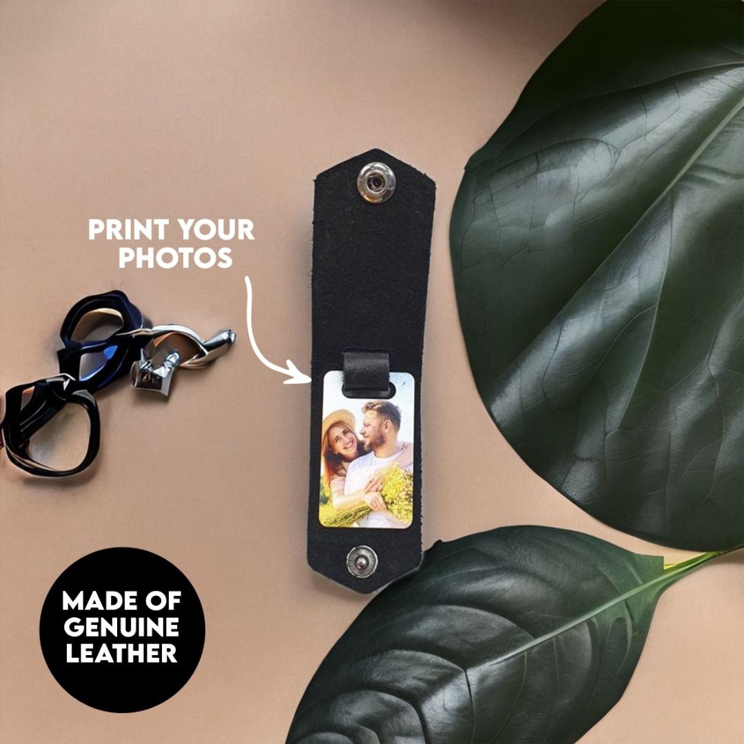 Leather keychain with photo, Personalized leather photo keychain