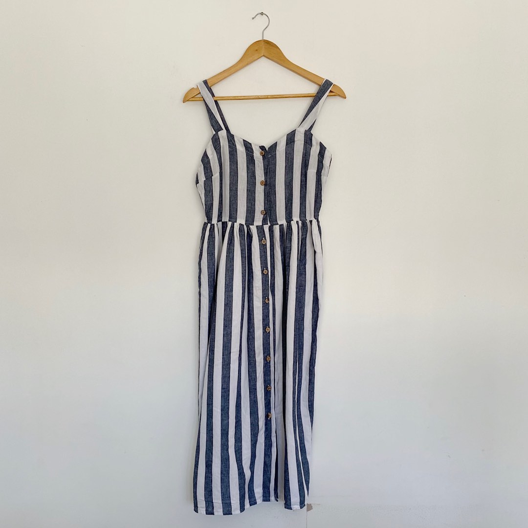 Linen Striped Midi Dress on Carousell