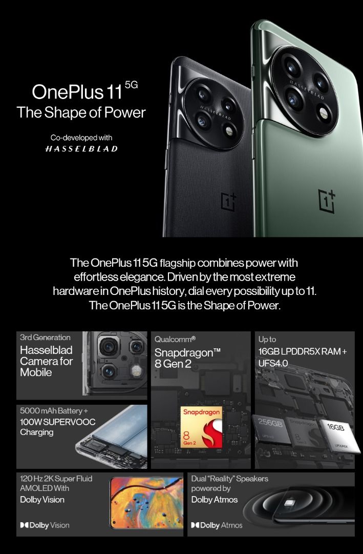 OnePlus 11 5G Global Version 16GB 256GB Snapdragon 8 Gen 2 2K 120Hz AMOLED  Display 100W