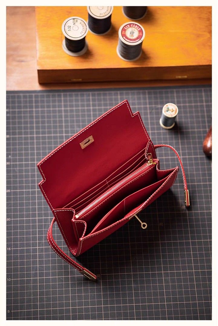 Preorder Handsewn Real Leather Long Wallet with Crossbody Strap