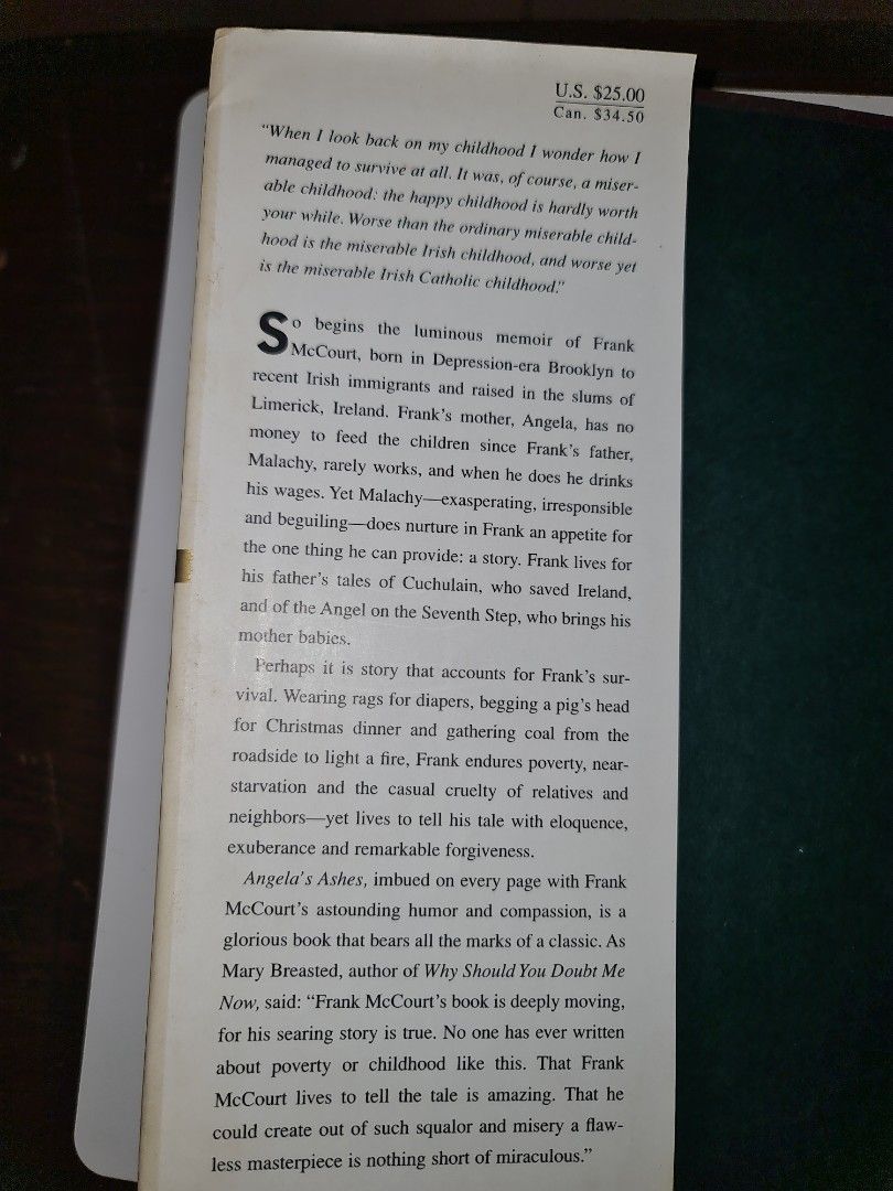 PULITZER PRIZE winner - Angela's Ashes (Category: Storybooks) located in Makati City. Submitted by harvesting_game (Listing ID 1226875186, Image 3). Description: A hard-bound book about "survival and growth beyond all odds. A chronicle of surprising triumphs, written in language that is always itself triumphant".. WINNER OF: The Pulitzer Prize National Book Critic's Circle Award Los Angeles Time's Book Award A very good book written so eloquently