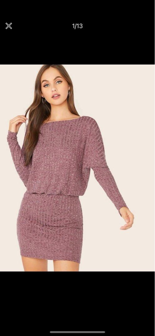 Rib Knit sleeve dress SHEIN, Women's Fashion, Dresses & Sets, Dresses