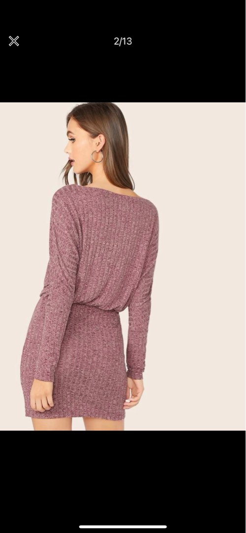 Rib Knit sleeve dress SHEIN, Women's Fashion, Dresses & Sets, Dresses