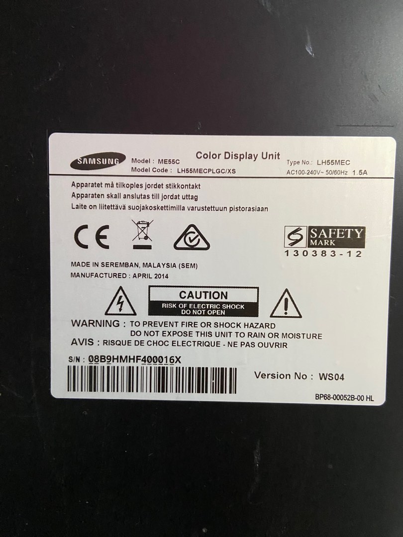 Samsung ME55C color display unit 55 inch, TV & Home Appliances, TV