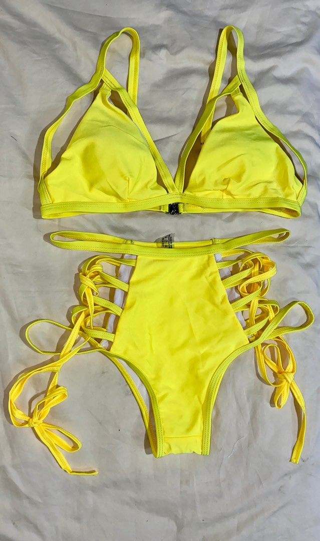 SHEIN neon yellow irregular bikini cut, Women's Fashion, Swimwear