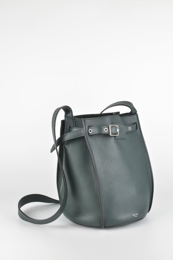 Big bag bucket with top long strap in smooth calfskin