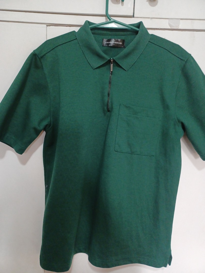 Straightforward Zip-up Polo Shirts (Emerald Green) on Carousell