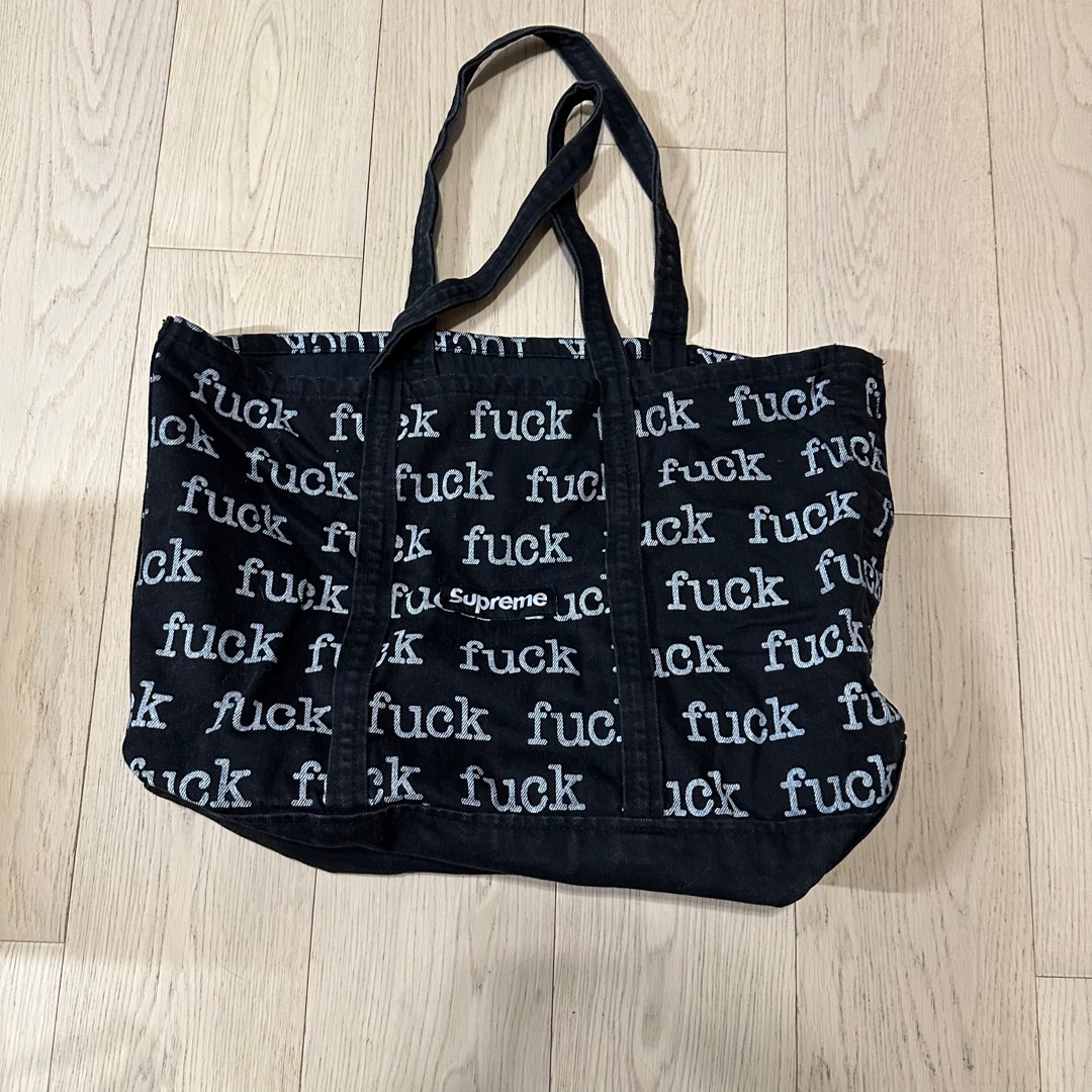 Supreme tote bag denim black fuck, 女裝, 手袋及銀包, 長銀包