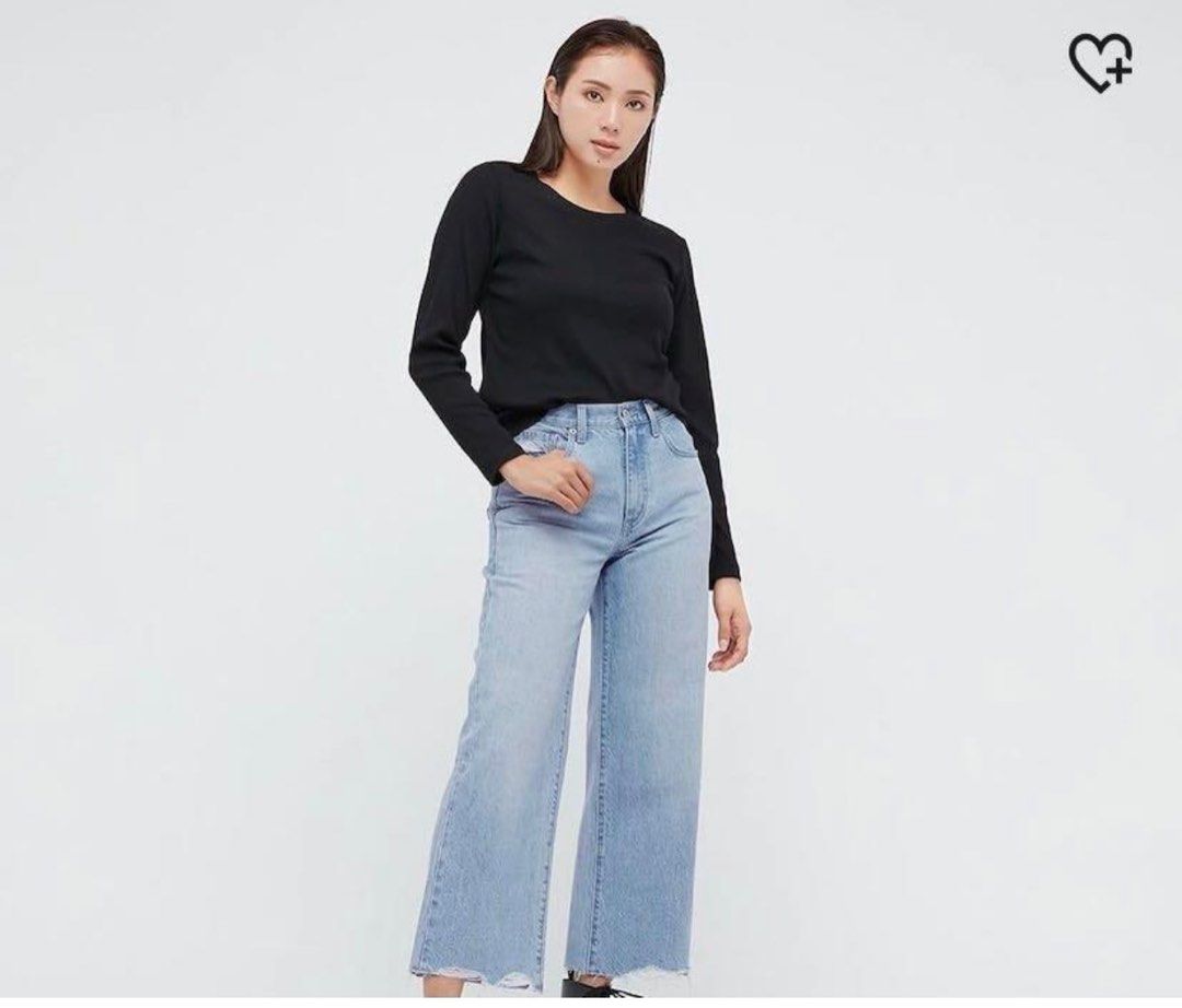 UNIQLO wide straight high rise cropped jeans Women s Fashion Bottoms Jeans on Carousell