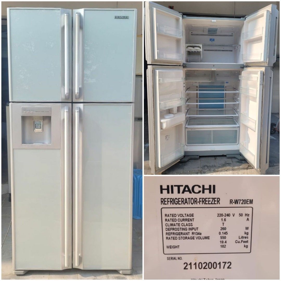 Used Hitachi 4 doors fridge 550L with waterdispenser, refrigerator peti