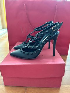 Valentino Rockstud Heels Full Black, Luxury, Sneakers u0026 Footwear on  Carousell