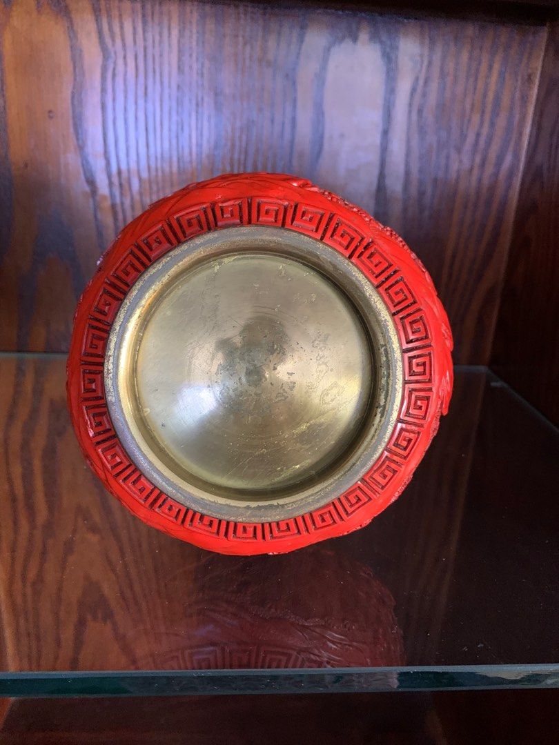 Vintage Chinese Red Brass Vase, Furniture & Home Living, Home Decor