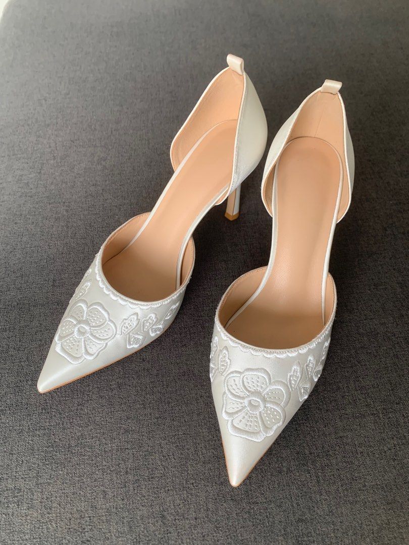 White embroidered best sale heels