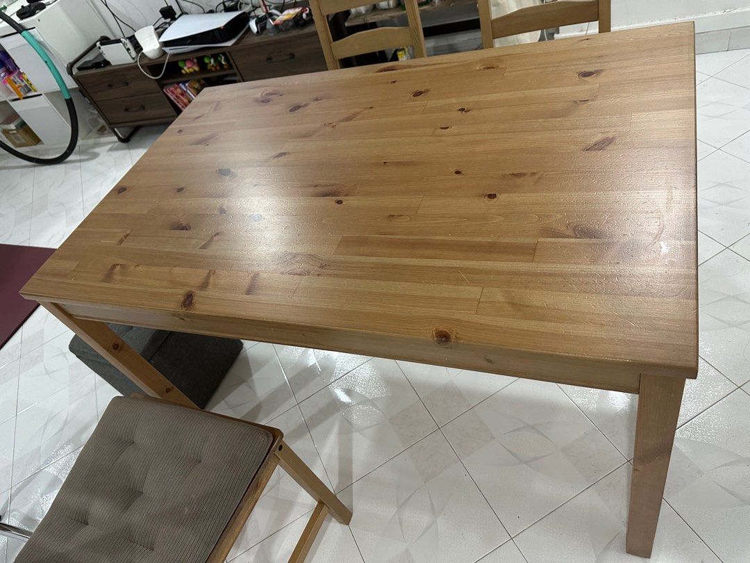IKEA Wood Dining Table + 4 chairs set, Furniture & Home Living
