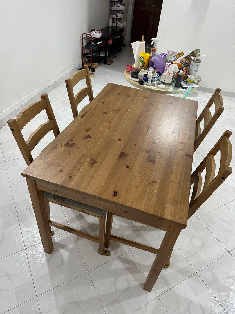 IKEA Wood Dining Table + 4 chairs set, Furniture & Home Living, Furniture, Tables & Sets on