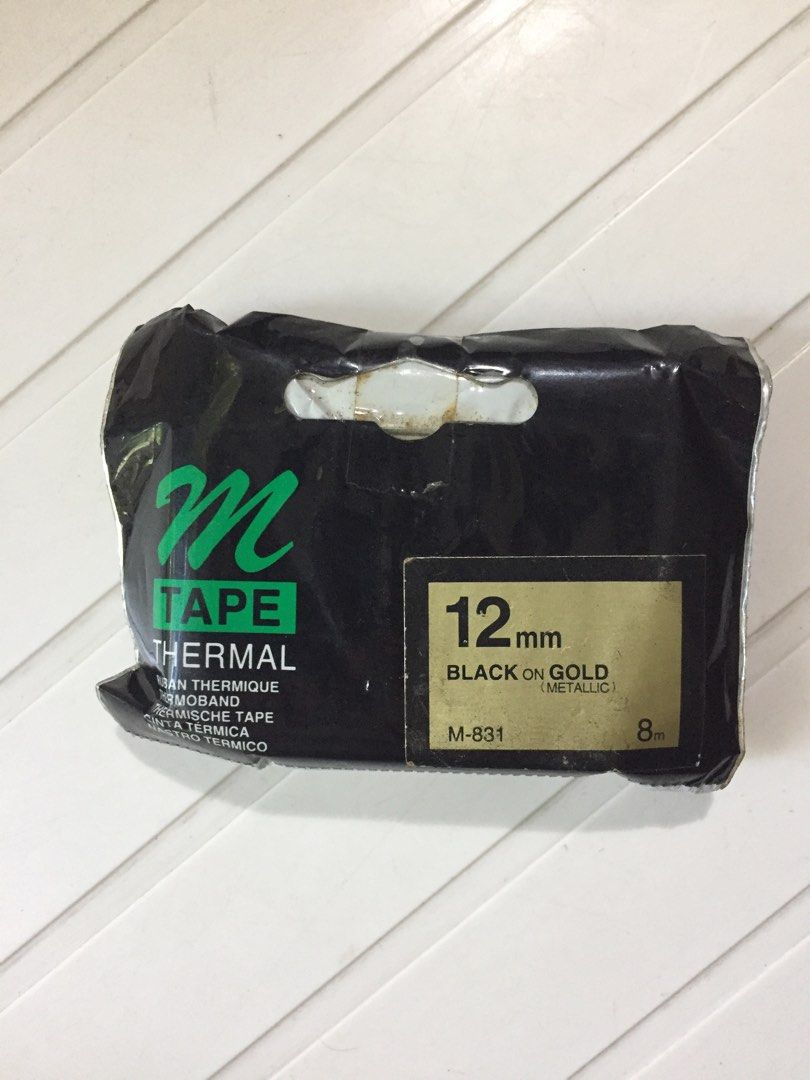 12mm x 8m Label Maker Tape Gold with Black Text, Hobbies & Toys