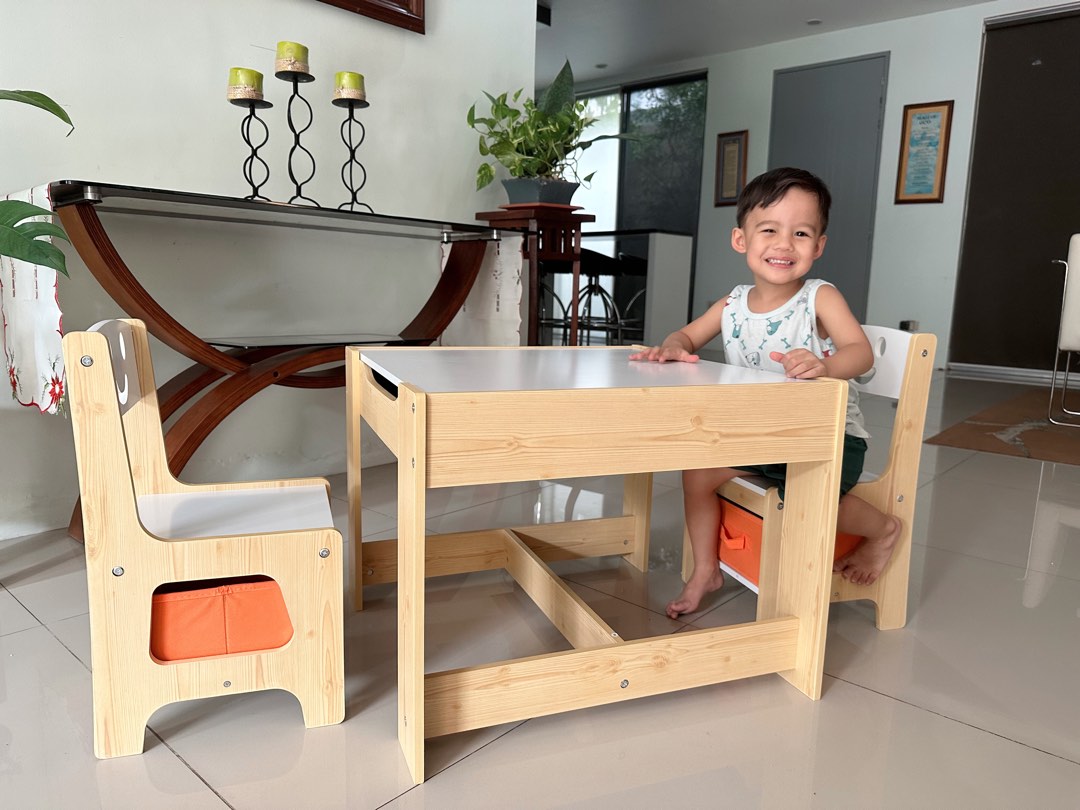 3 Piece Kiddie Table & Chair With Storage And Black/White Board For Writing, Babies & Kids, Baby