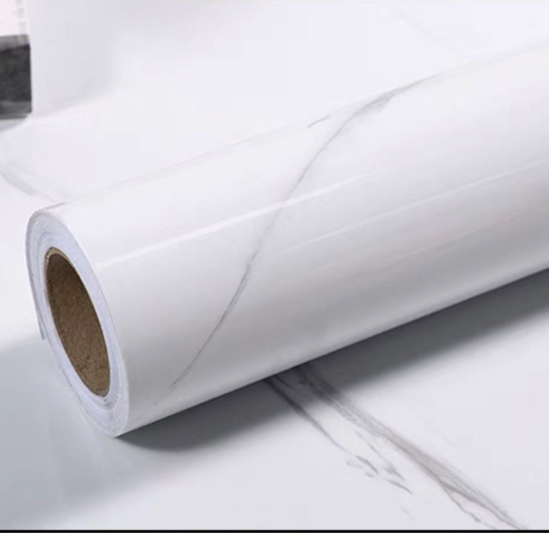 60cm x 5 Metres Self Adhesive Glossy White Marble PVC Wall Stickers