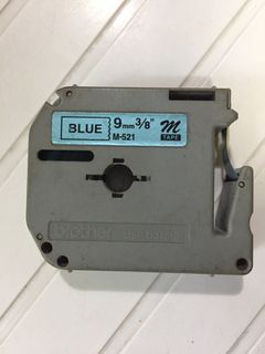 9mm x 8m Label Maker Blue metallic tape and black text