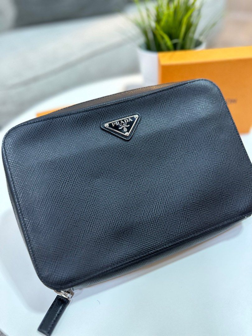Prada Tessuto Nylon Blue Double Zip Calf Leather Crossbody Bag 1BH046:  Handbags: Amazon.com