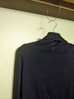 Black Knit Turtleneck Crop Fleece Thin Sweater Jumper Long Sleeve