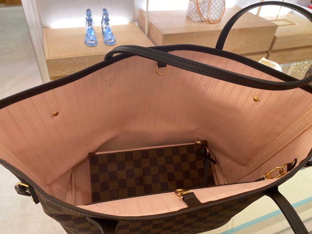LOUIS VUITTON Classic canvas monogram GM neverfull with pouch Limited  edition cerise pink lining  Love Me Twice