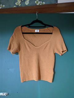 Brown Ribbed Stretch Crop Shirt Cotton On