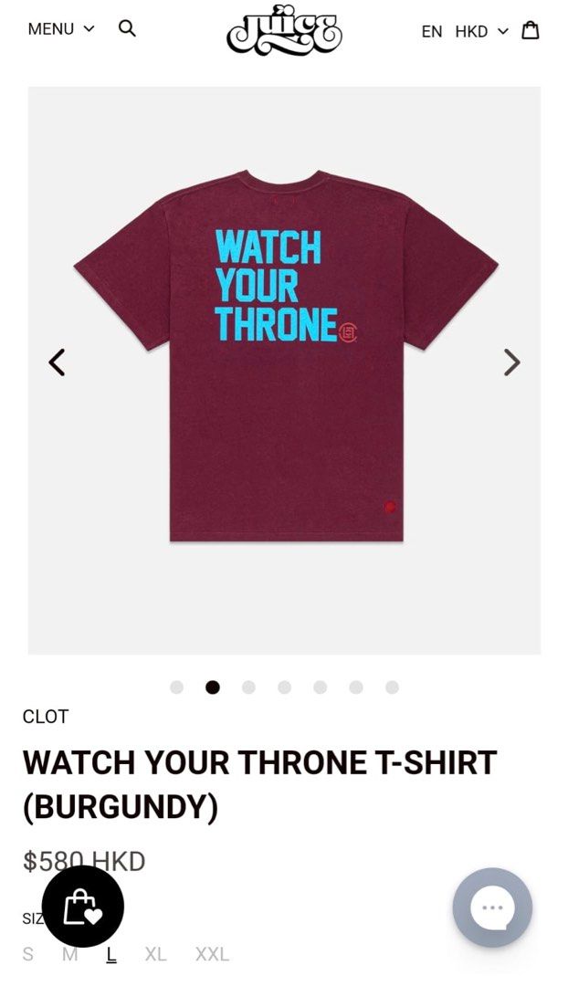 全新Clot Watch Your Throne tee(深紅）, 男裝, 上身及套裝, T-shirt