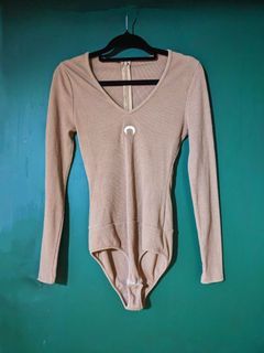 Cresent Moon Brown Ribbed Leotard Bodysuit One Peice