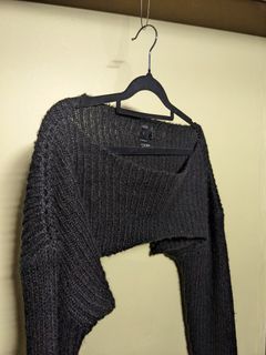 Crop Sweater Knit Black Woollen