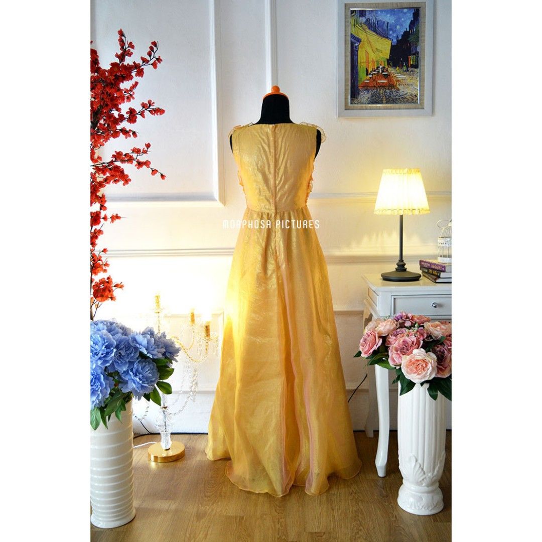 GAUN PANJANG LONG DRESS PESTA PREWEDDING KUNING GOLD EMAS, Fesyen