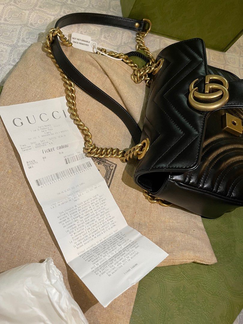 Gucci GG Marmont Matelasse Camera Bag Black Leather w Box, Bag + Papers